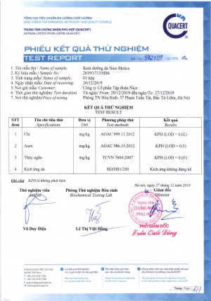 Kết quả kiểm nghiệm bởi Tổng cục tiêu chuẩn đo lường chất lượng .